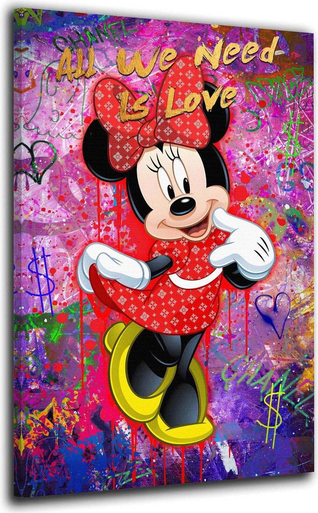 Minnie Pop Art Love Wandbild Leinwandbild Kunstdruck XL Wanddeko Comic Zitat: 40x60x2cm