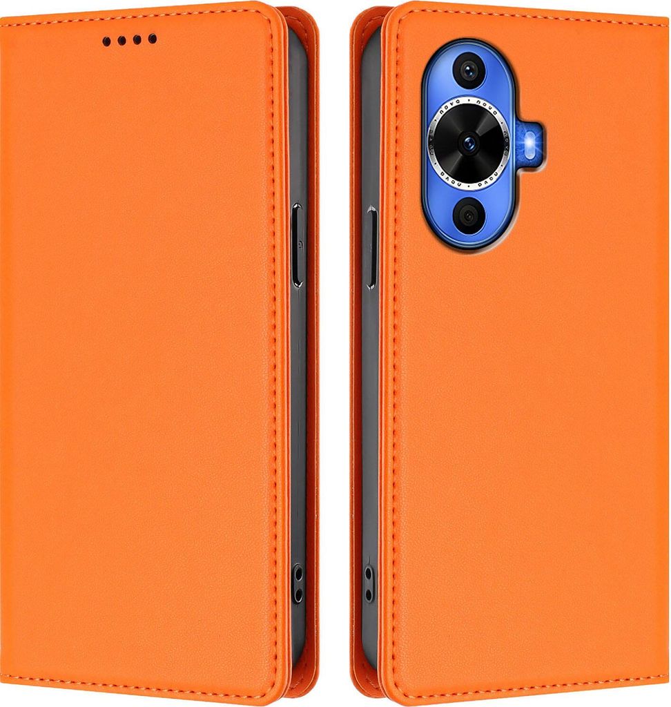 Handyhülle für Huawei Nova 12S, Kunstleder Klapphülle Stoßfeste Magnetische Hülle mit Ständer Orange