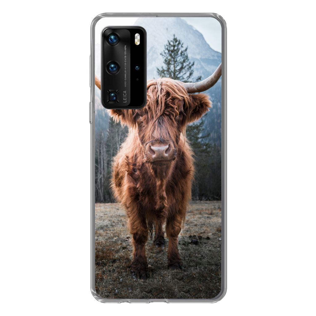 MuchoWow Handyhülle Schutzhülle Hülle für Huawei P40 Pro Schottischer Highlander - Berg - Tier Silikon Softcase Handy Hülle - Schutz