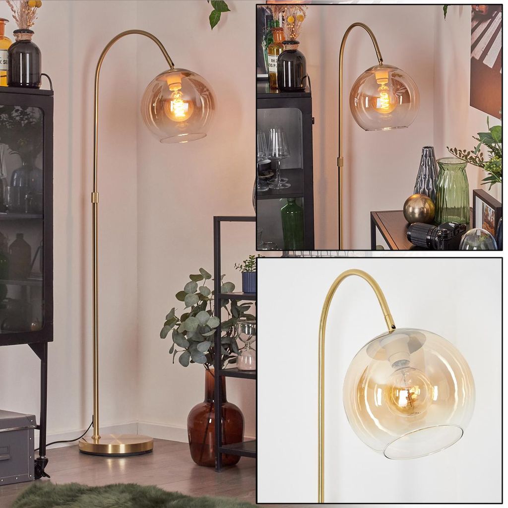 Cesaro Stehlampe aus Metall/Glas in Messing/Bernstein/Klar Produktbild 
