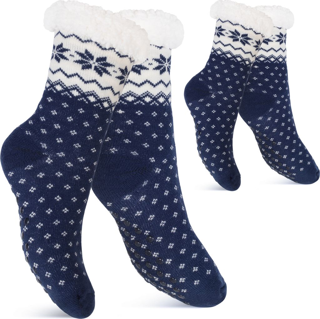Footstar Damen und Herren Winter Haussocken (2 Paar) Kuschelsocken - Blau 39-42