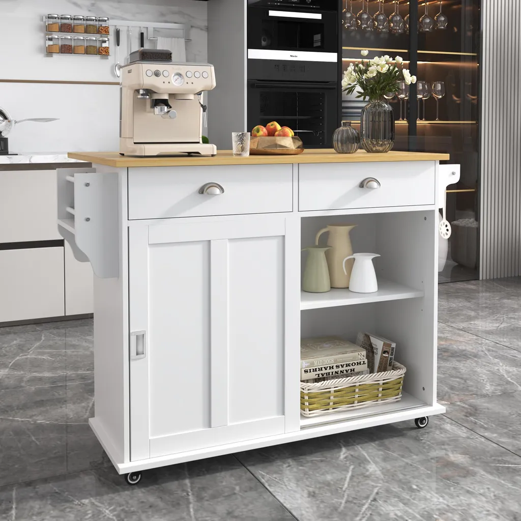 Buffet avec Plan de Travail Rabattable 112cm sur Roulettes Fortuna Lai