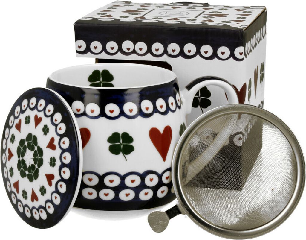 DUO ETNO 34387 Fassbecher 430 ml mit Teesieb INDIGO mit Teesieb, New Bone China Porzellan