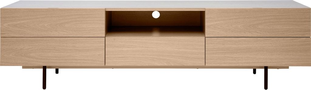 Miliboo - Design-TV-Möbel mit Stauraum aus hellem Eichenfurnier und schwarzem Metall B180 cm ALASKA