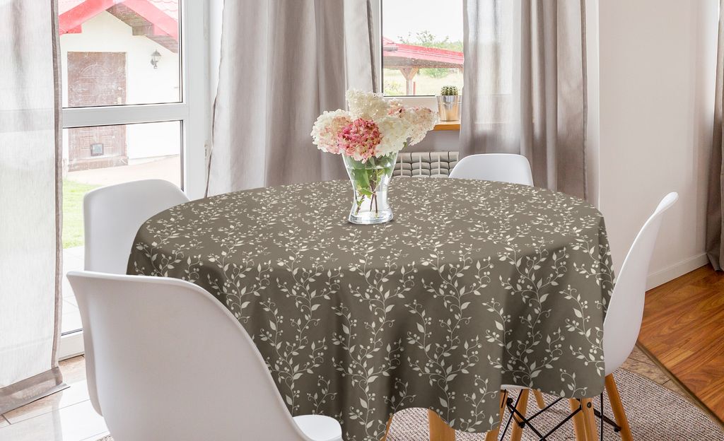 ABAKUHAUS Blumen Runde Tischdecke, Natur Inspiration Berry, Kreis Tischdecke Abdeckung für Esszimmer Küche Dekoration, 150 cm, Taupe-Creme