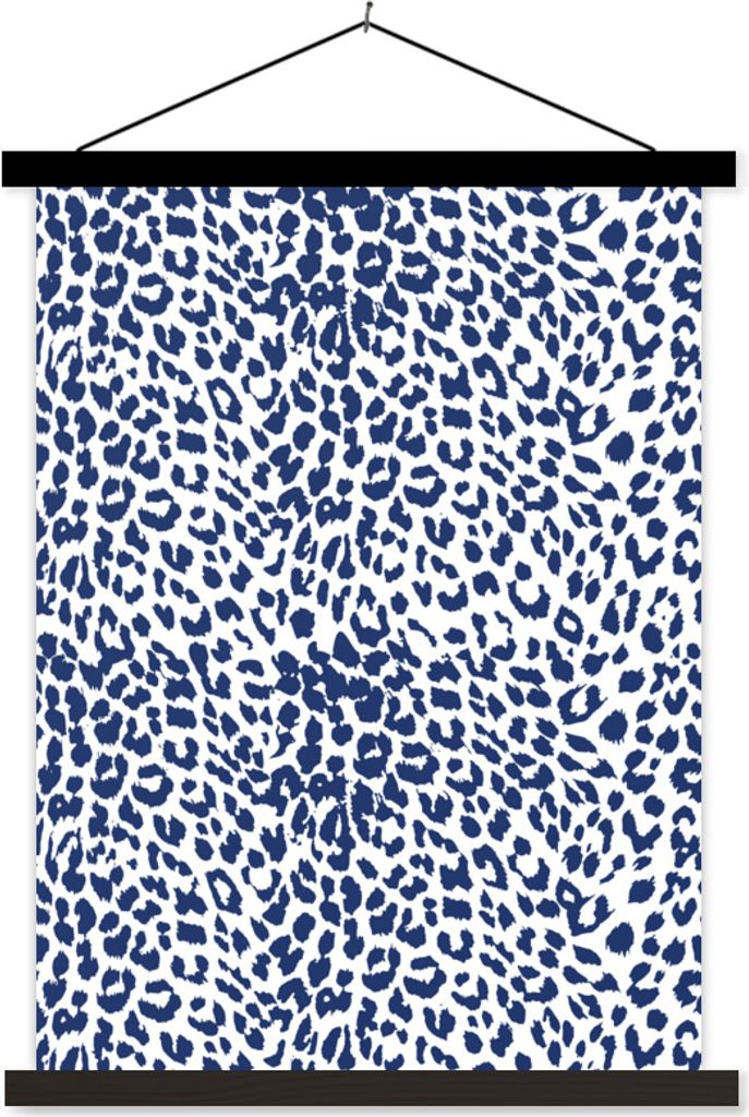 MuchoWow Textilposter Pantherdruck - Blau - Weiß - Formen 120x160 cm mit schwarzem Rahmen - Magnetischer