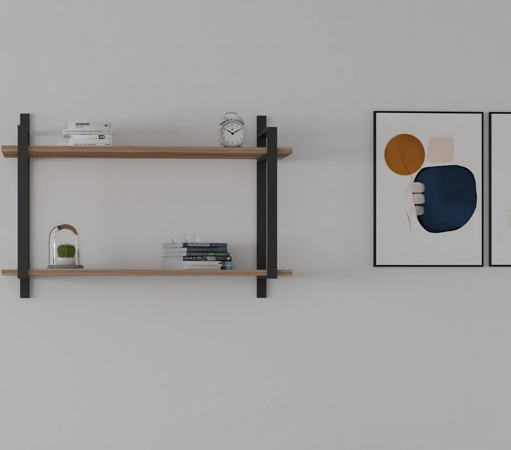 Étagère Murale Design en Noyer avec Compartiments de Rangement 90 cm