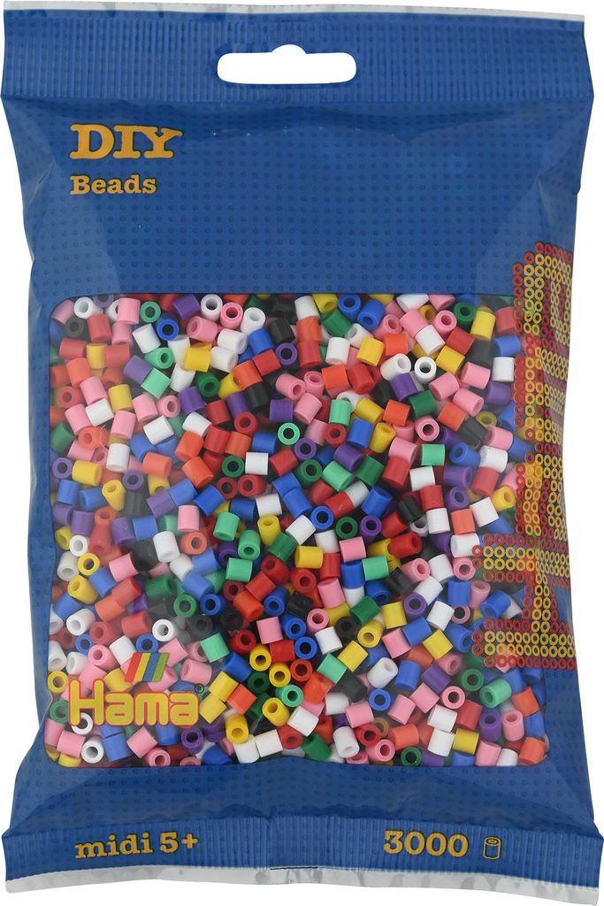 Hama Beutel mit 3000 Midi-Bügelperlen Vollton Mix 00 - 10 Produktbild 