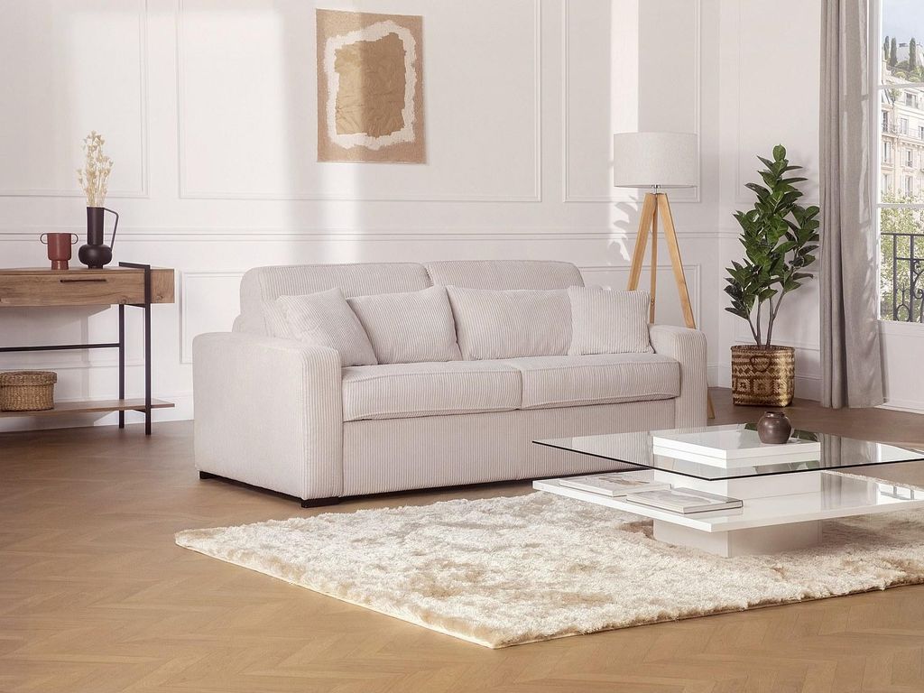 Vente-unique Mondovi, Sofabett, Wohnzimmer, Beige, 4 Sitz(e), Biege, Strukturierte Oberfläche