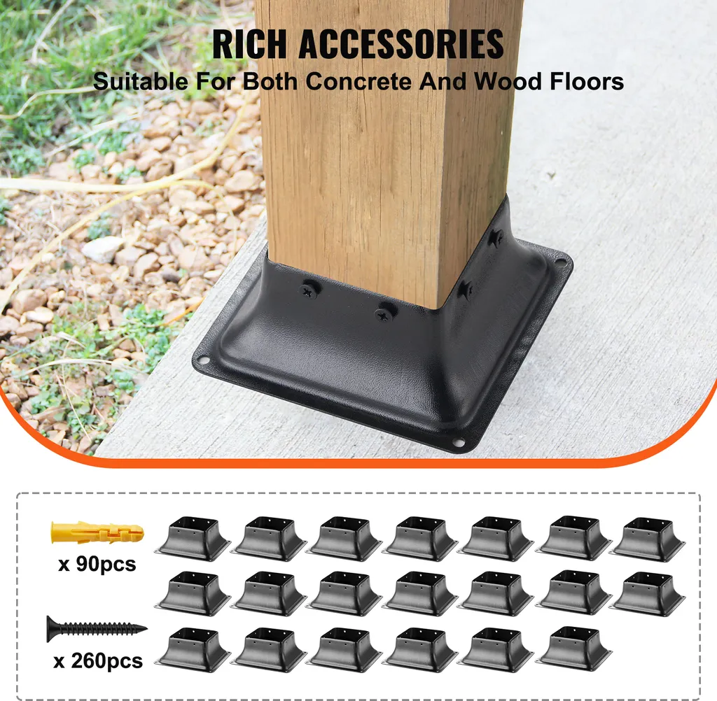 Ancrage de Poteau pour Terrasse et Balcon en Acier Noir - Lot de 20 pcs - 5