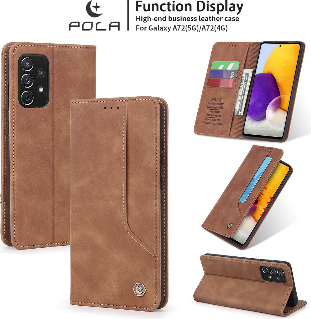 Galaxy A72 Hülle, LaimTop Retro Kunstledertasche Schutzhülle mit Kartenfach Standfunktion für Samsung Galaxy A72 5G / A72 4G Braun