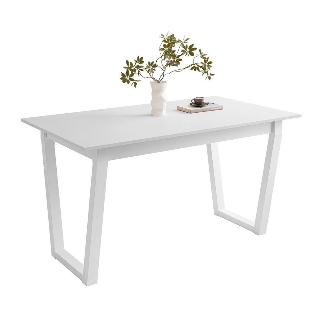 ARTON II ausziehbarer Tisch 140 cm, Weiße Metalbeine V, Tischplatte Farbe: Weiß