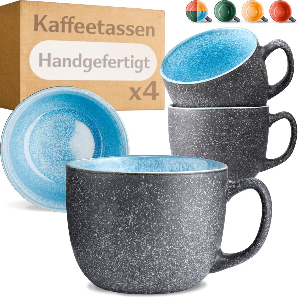Cosumy Kaffeetassen 4er Set aus Keramik - 350ml – Dickwandiges Steingut, Tassen mit Handgefertigter Reaktiver...