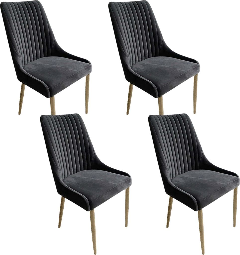 Meble Ares 4er Set Esszimmerstühle MASSIMO - 48 x 52 x 100cm Esstisch Stühle - Stühle Esszimmer - Buchenholz, Samt Dunkelgrau - Holz