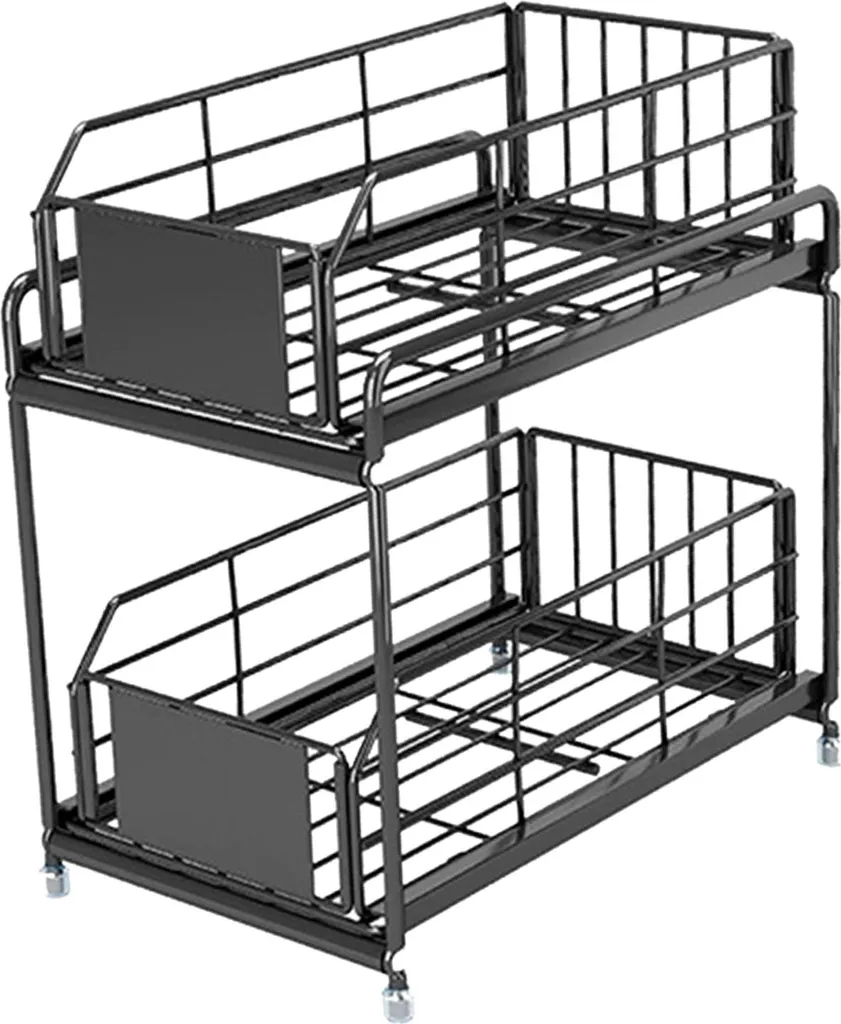 Rack à épices 2 niveaux grande capacité noir organisateur cuisine