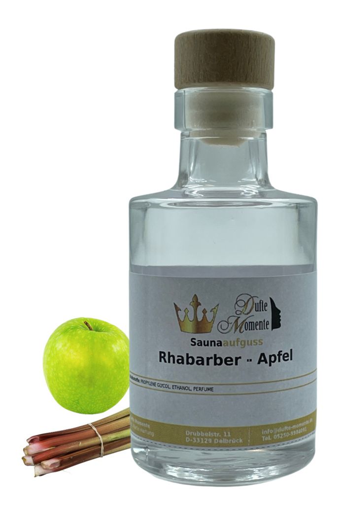 Dufte Momente | Saunaduft Konzentrat Rhabarber-Apfel 100ml in Glasflasche | naturreine und natürliche ätherische Öle | vegan und ohne Tierversuche