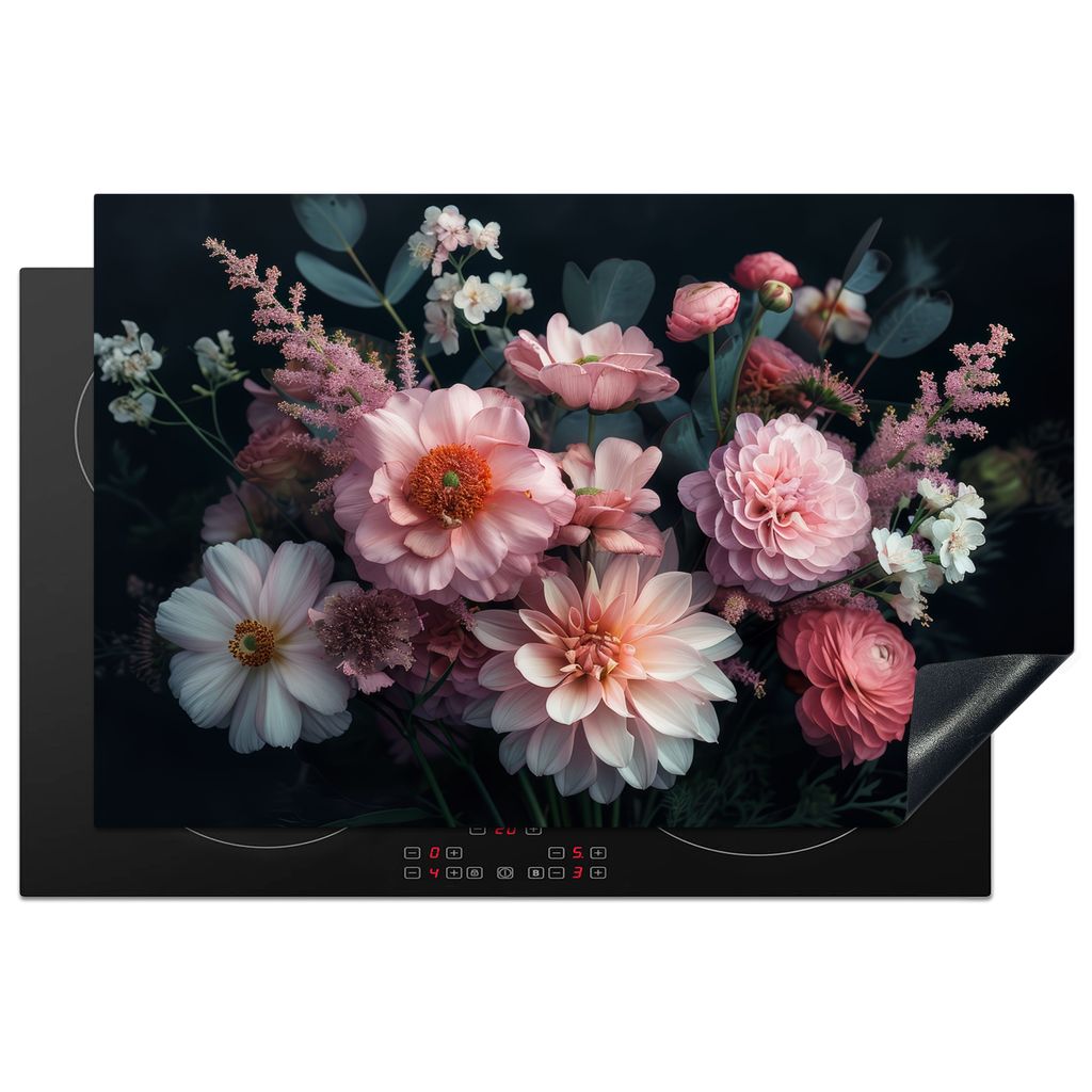 KitchenYeah Herdabdeckplatte Blumen - Rosa - Natur , 81x52cm, Küche Deko, Glaskeramikkochfeld Herdabdeckung, Abdeckplatte fùr Kochfeld