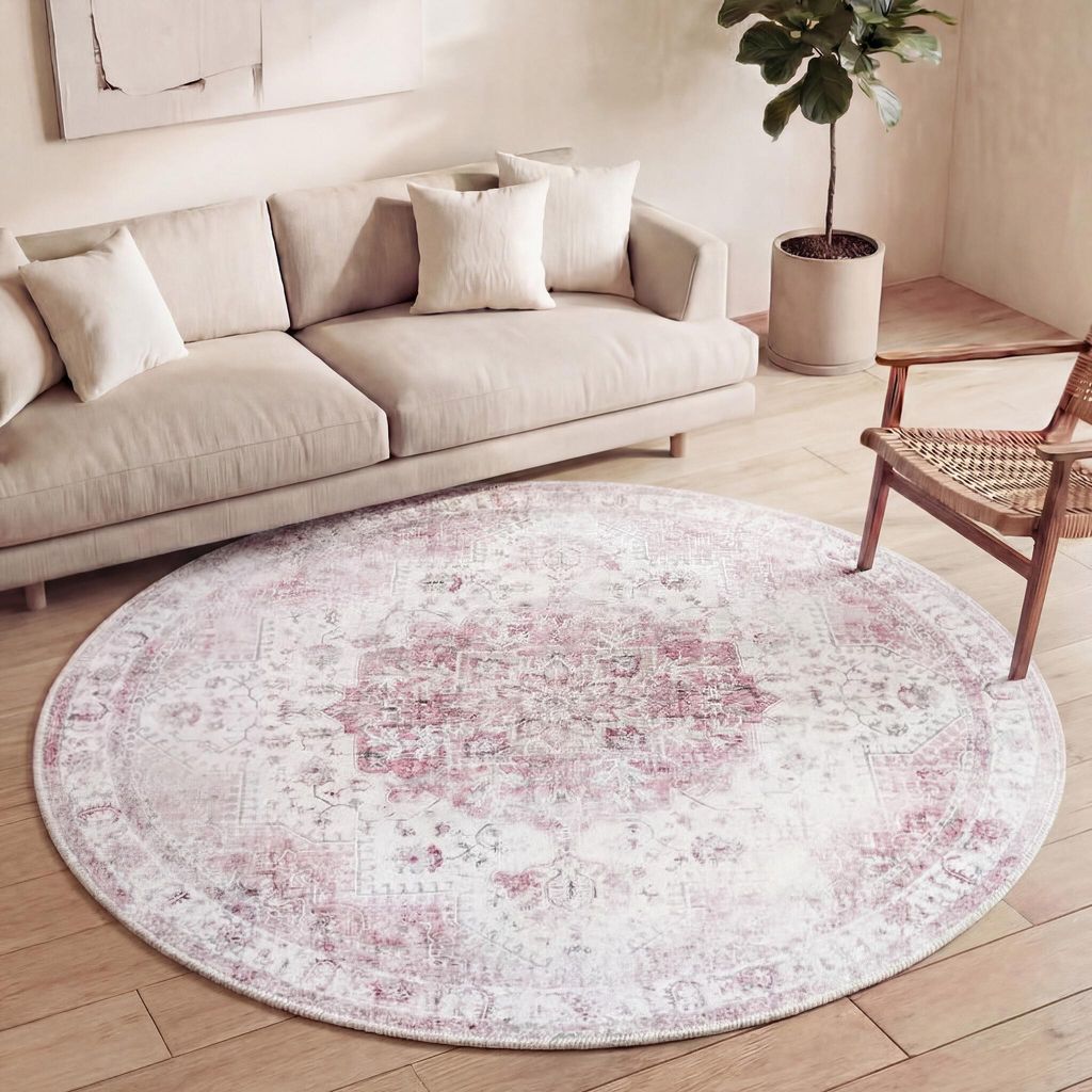 Volero - Tapis vintage rond - Lago Rose - Ø 120 cm Image du produit 