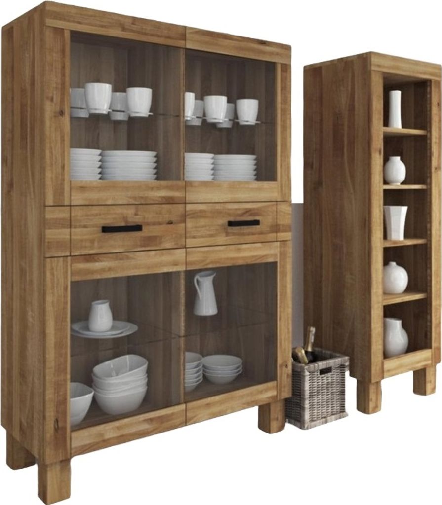Anrichte Ringo aus Wildeiche massiv 105x45x162 mit 4 Glastüren und 2 Schubladen