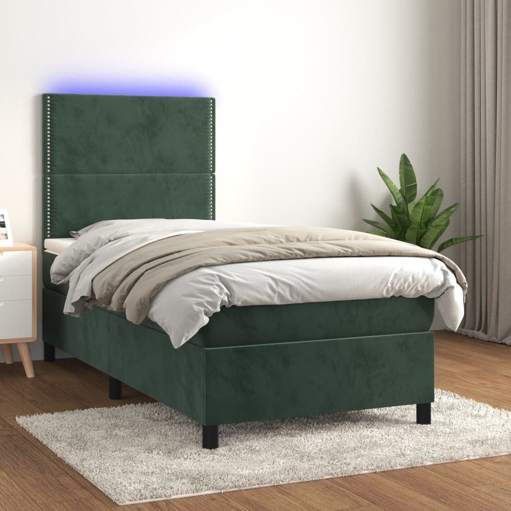 Maison Exclusive - Boxspringbett mit Matratze & LED Dunkelgrün 100x200 cm Samt