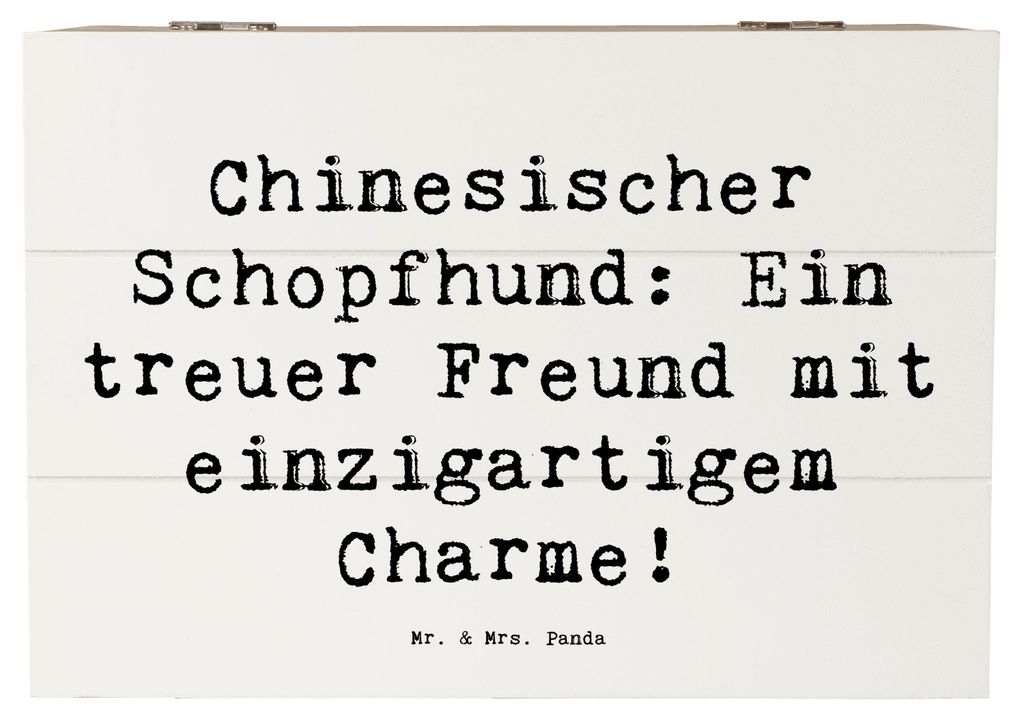 Mr. & Mrs. Panda Holzkiste Spruch Chinesischer Schopfhund Charme 22 x 15 cm - Weiß - Geschenk, Schatzkiste, Hundeliebhaber, mutige Hunde, aufbewah...