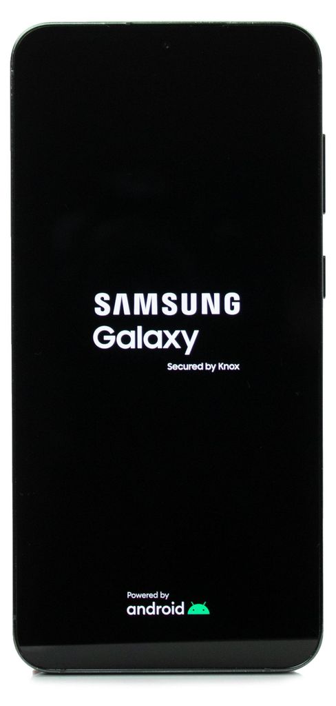 A Samsung Galaxy smartphone is shown displaying its boot screen.