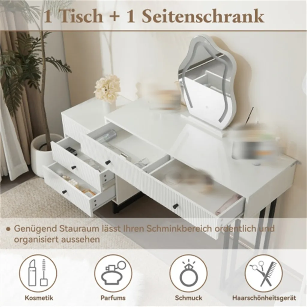 Coiffeuse Miroir LED Tactile Intensité Variable avec Plateau Extensible - 7