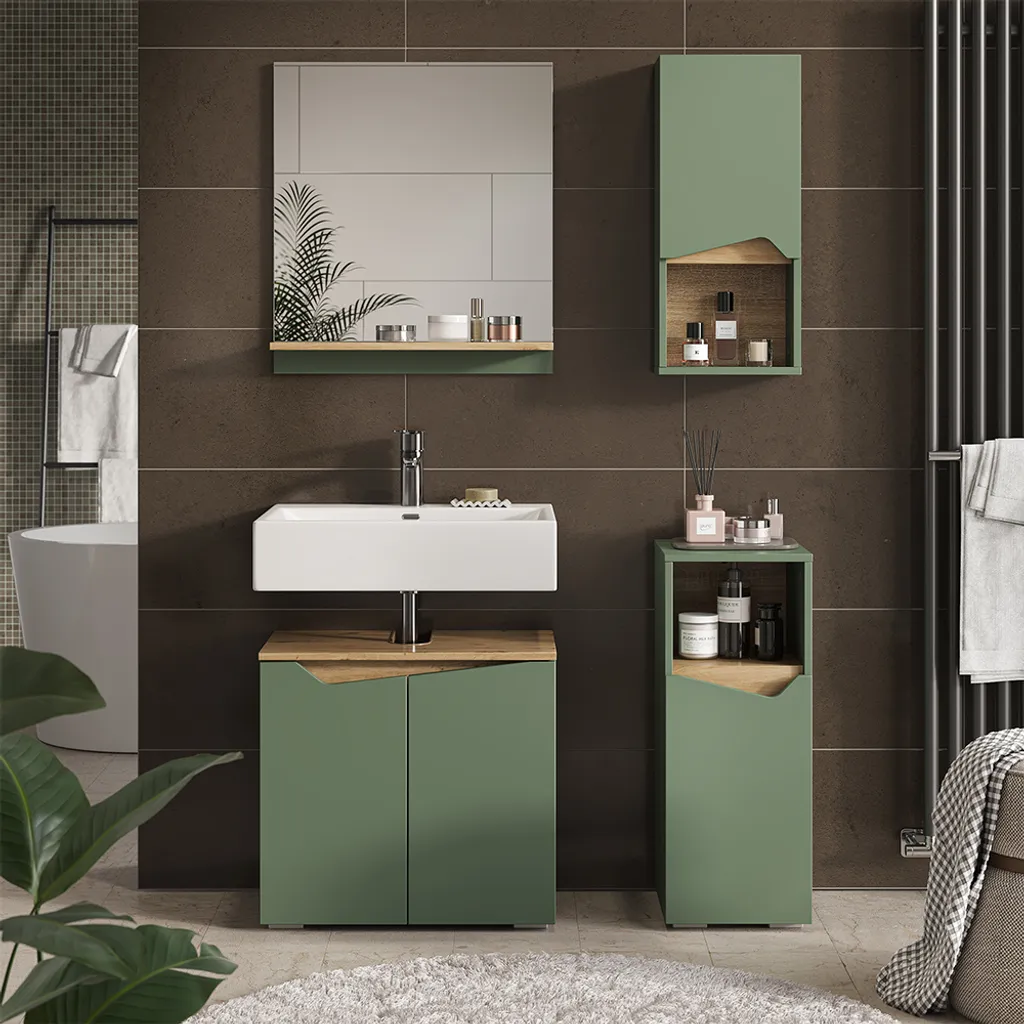 Mobiletto Vicco Marelle Verde/Artigianale: Eleganza per il tuo Bagno - 3