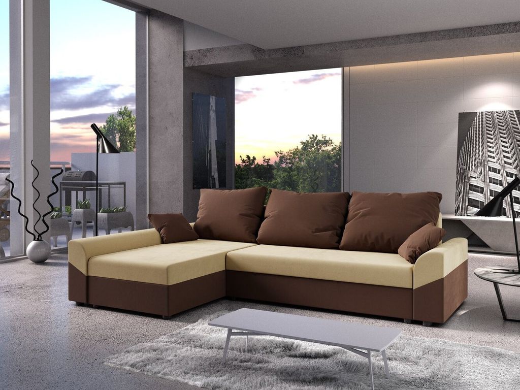 Elegantes Ecksofa DAGMAR – dunkelbraun / braun