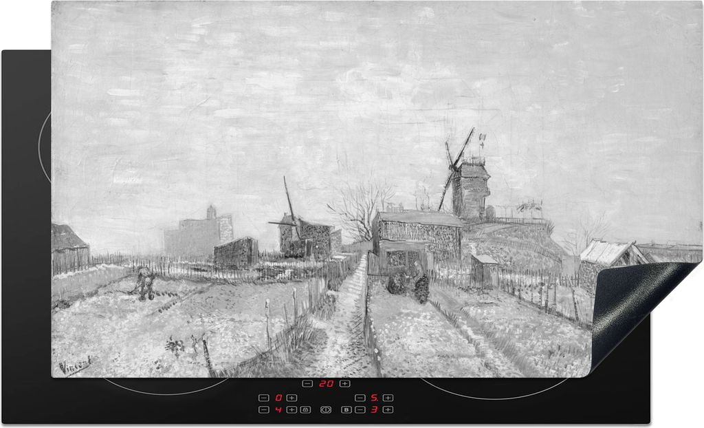 KitchenYeah Herdabdeckplatte Gesicht von Monmartre - Vincent van Gogh - Schwarz und weiß , 89x51cm, Küche Deko, Glaskeramikkochfeld Herdabdecku...