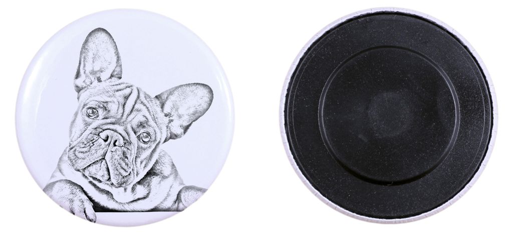 Französische Bulldogge Magnet mit einem Hundepfotenabdruck, außergewöhnlich leicht, starker Magnet, handgefertigtes Produkt der Marke Art-Dog