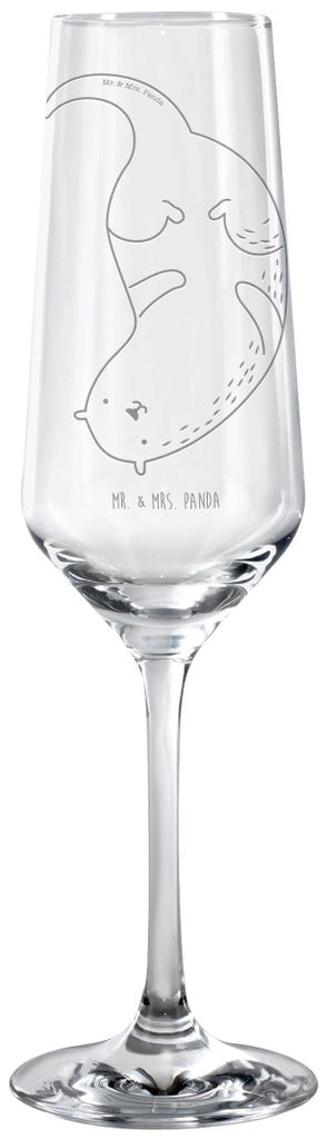 Mr. & Mrs. Panda Glas Otter Kopfüber - Transparent - Geschenk, Seeotter See, Champagnerglas, Sektglas, Niedlich, Proseccoglas, Süß, Kelchglas, T...