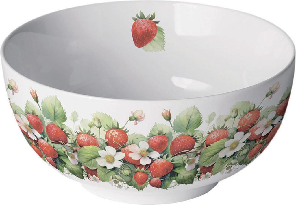 Schale Porzellan 14x6,5cm mit Erdbeeren und Blüten Motiv Rot / Weiß
