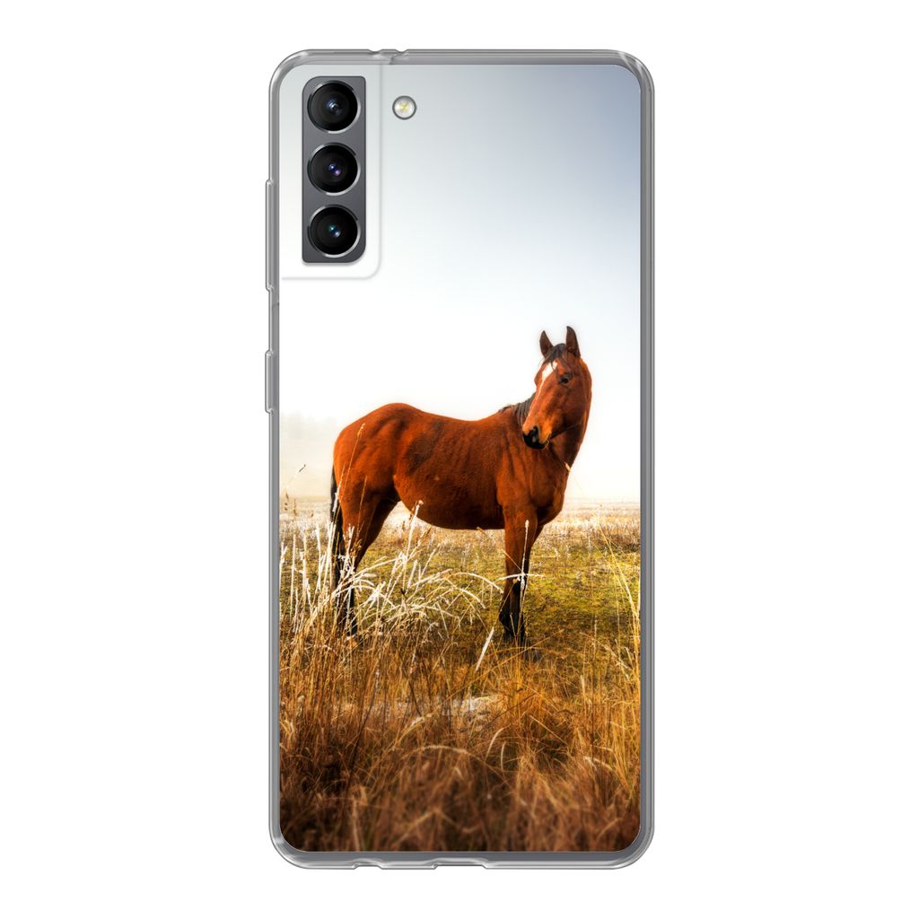 MuchoWow Handyhülle Schutzhülle Hülle für Samsung Galaxy S21 Plus Pferd - Weide - Australien Silikon Softcase Handy Hülle - Handy-Tasche