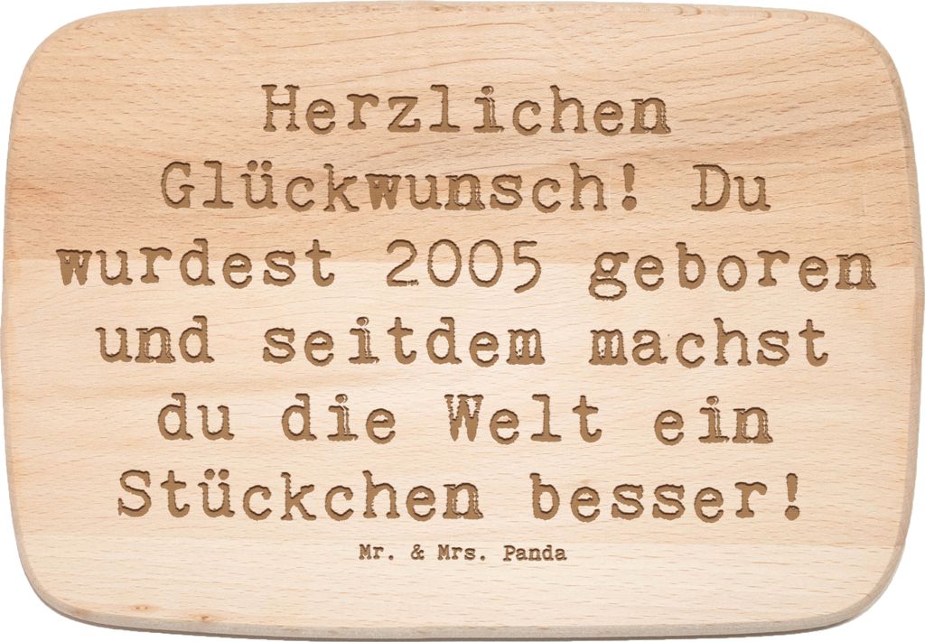 Mr. & Mrs. Panda Frühstücksbrett Spruch 2005 Geburtstag - Transparent - Geschenk, Holzbrett, Frühstücksbrettchen, brotbrett, schneidbrett, unve...
