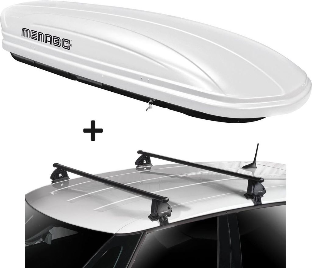 Dachbox VDPMAA320 320 Liter abschließbar weiß + Dachträger VDP EVO Stahl kompatibel mit für VW Tiguan (5N) 5 Türer 2007-2016