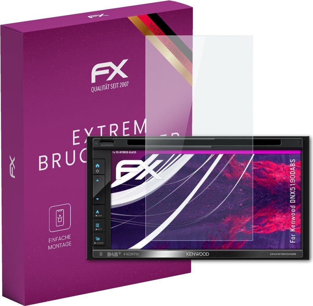 atFoliX FX-Hybrid-Glass Displayfolie kompatibel mit Kenwood DNX5190DABS Glasfolie