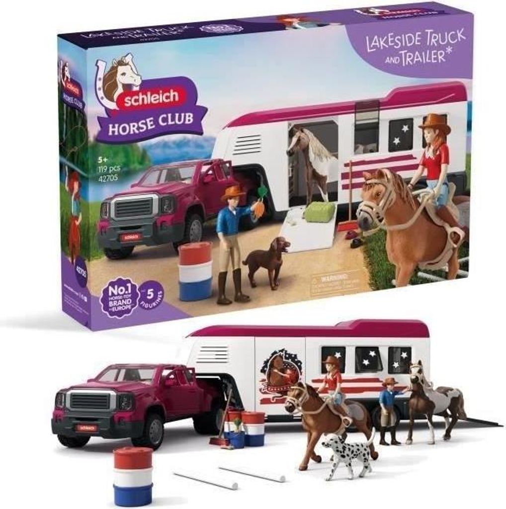 Spielzeug Pick-up mit Pferdeanhänger Schleich Horse Club 42705, mit Zubehör, für 5 Pferde, ab 3 Jahren