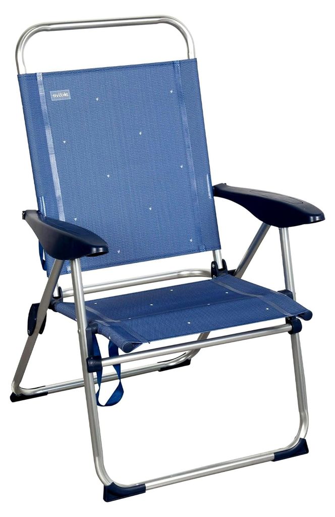 Faltbarer Strandstuhl, 65 x 60 x 38/96 cm, verstellbare Rückenlehne, 4 Positionen, Aluminiumgestell, Textilene-Gewebe, Kippschutz, max. 110 kg, Blau