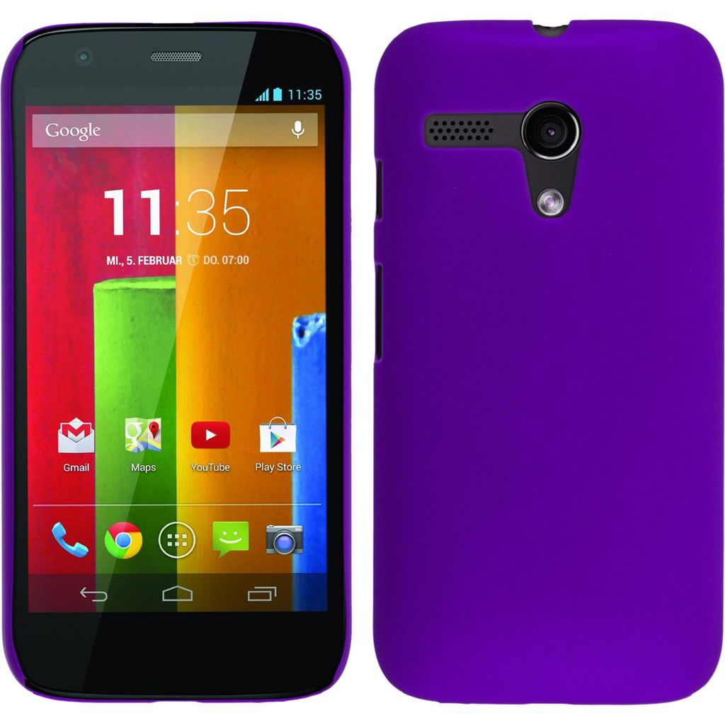 PhoneNatic Case kompatibel mit Motorola Moto G - Hülle lila gummiert Hard-case + 2 Schutzfolien