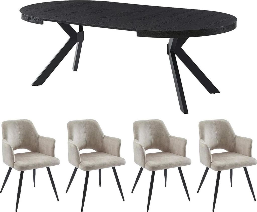 KOMONI Tischset + 4 Stühle KADIJA - Schwarz und Beige