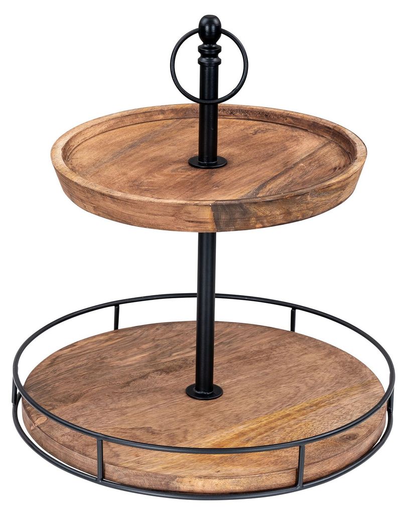 Etagere Holz 2 Etagen H38cm Akazienholz Schwarz Natur Produktbild 
