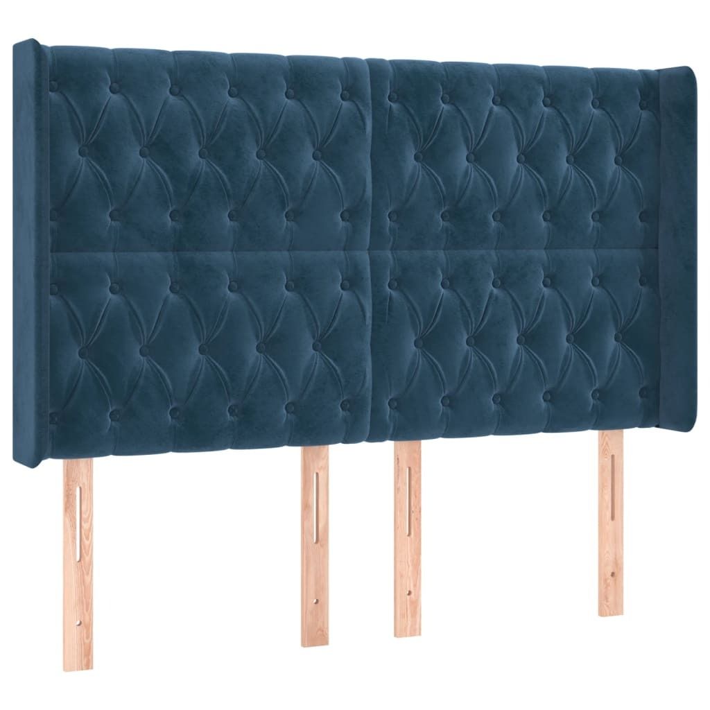 Kopfteil mit Ohren Dunkelblau 163x16x118/128 cm Samt Produktbild 