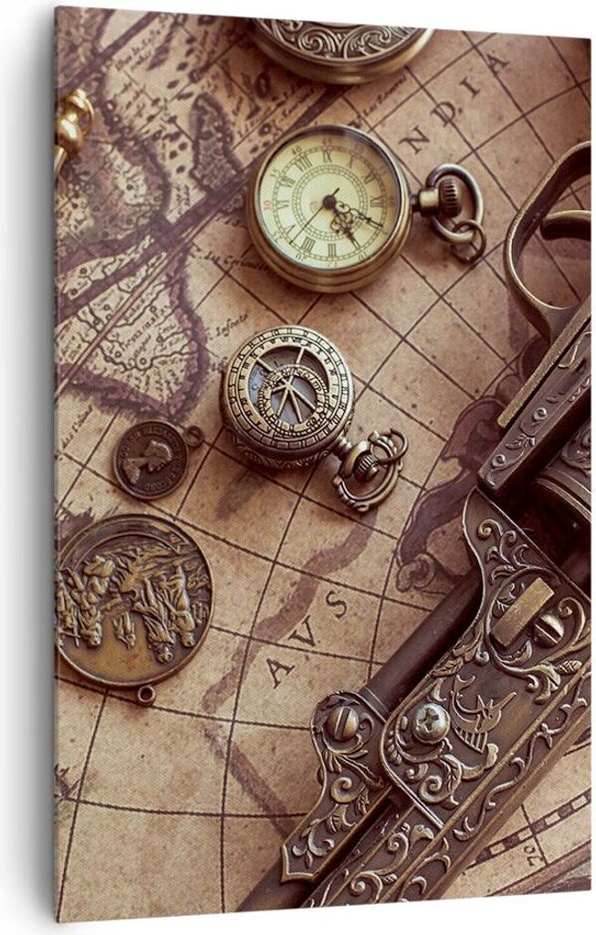 Bild auf Leinwand - Leinwandbild - Einteilig - Kartographie Vintage Kompass - 80x120cm - Wand Bild - Wanddeko - Wandbilder - Leinwanddruck - Wandde...