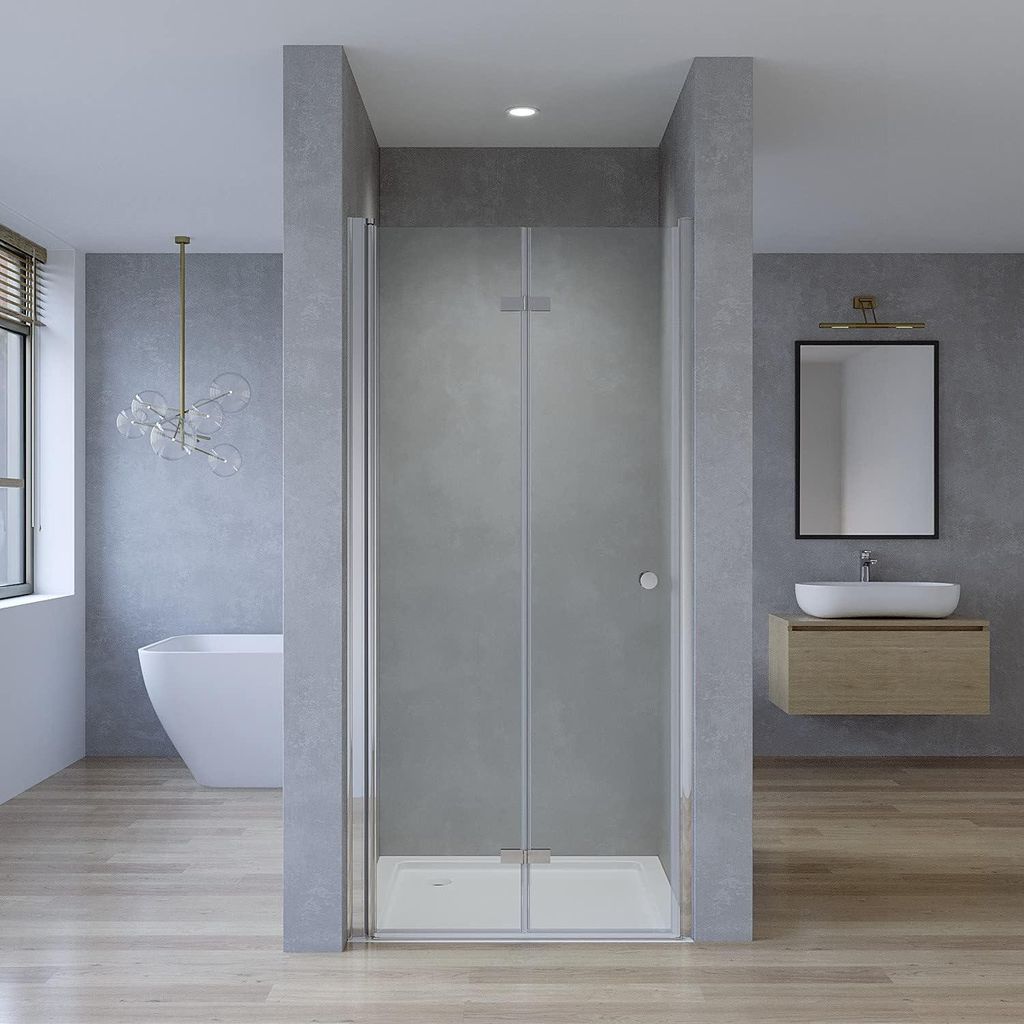 AQUALAVOS Duschtür Nischenduschtür 80x187 cm Falttür Rahmenlos, ESG Sicherheitsglas 5 mm, Duschabtrennung faltbar, Glastür für Duschnische