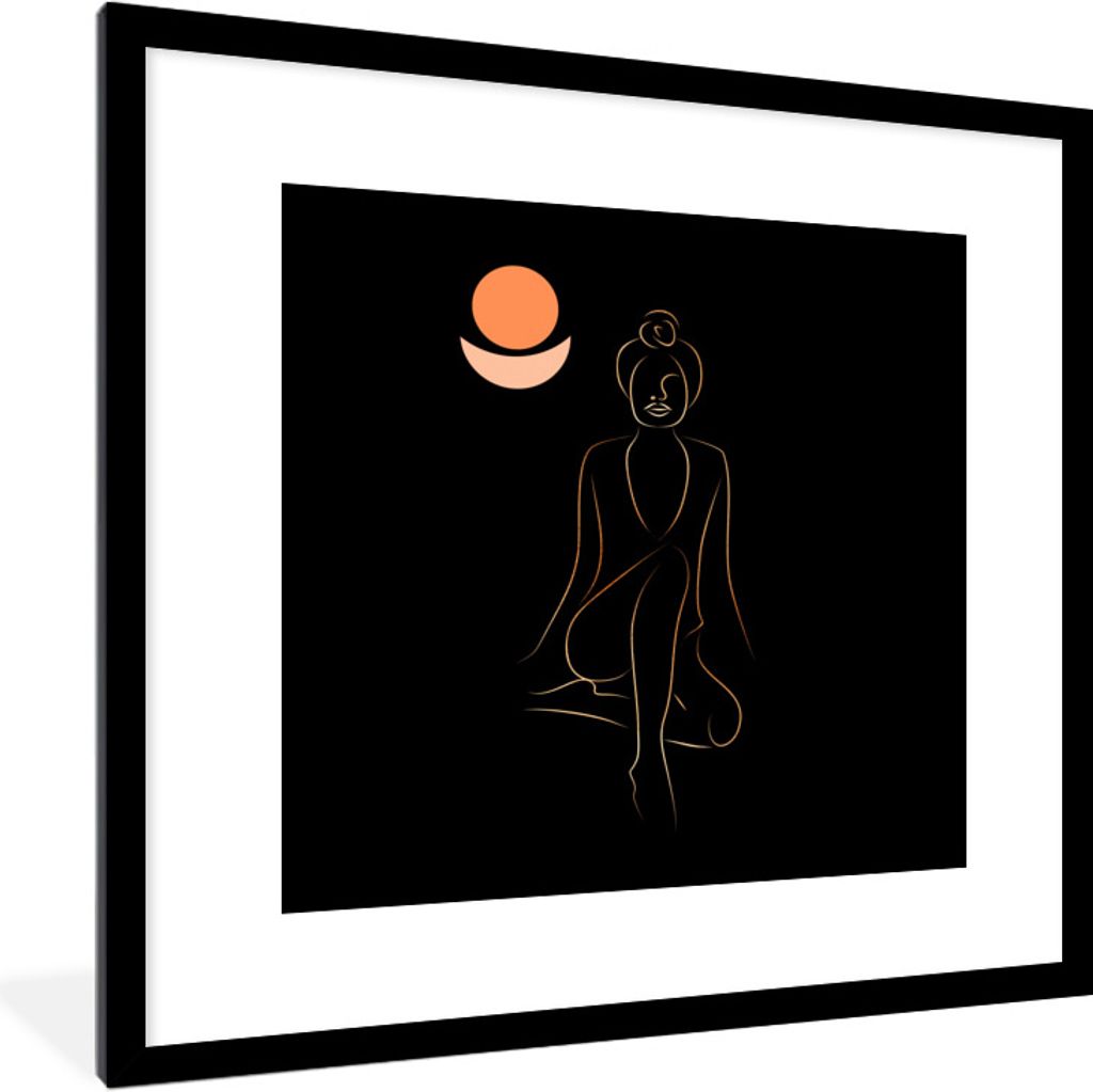 MuchoWow® Gerahmtes Poster Frau - Strichzeichnung - Gold Produktbild 