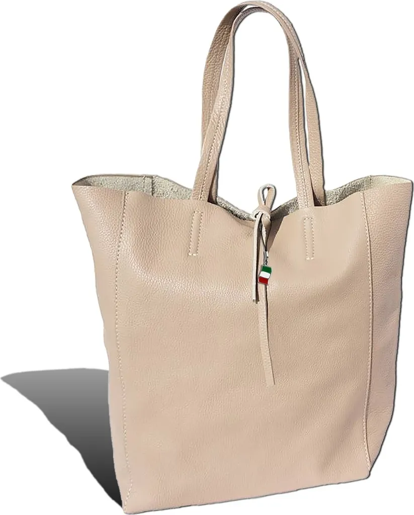 Sac Shopper Florence Cuir de Vachette Beige - Fabrication Haute Qualité