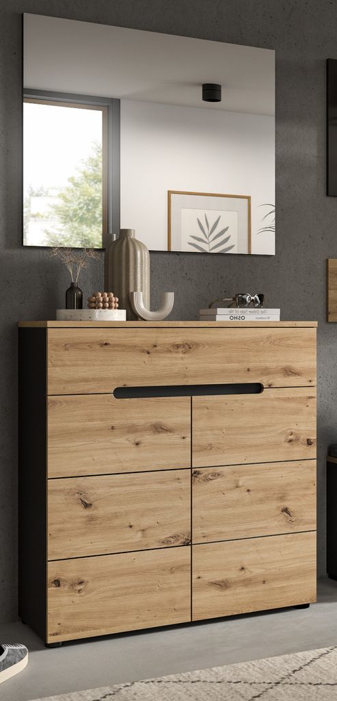 Garderobe Set 2-teilig "Cooper" in Artisan Eiche und grau Schuhkommode und Spiegel