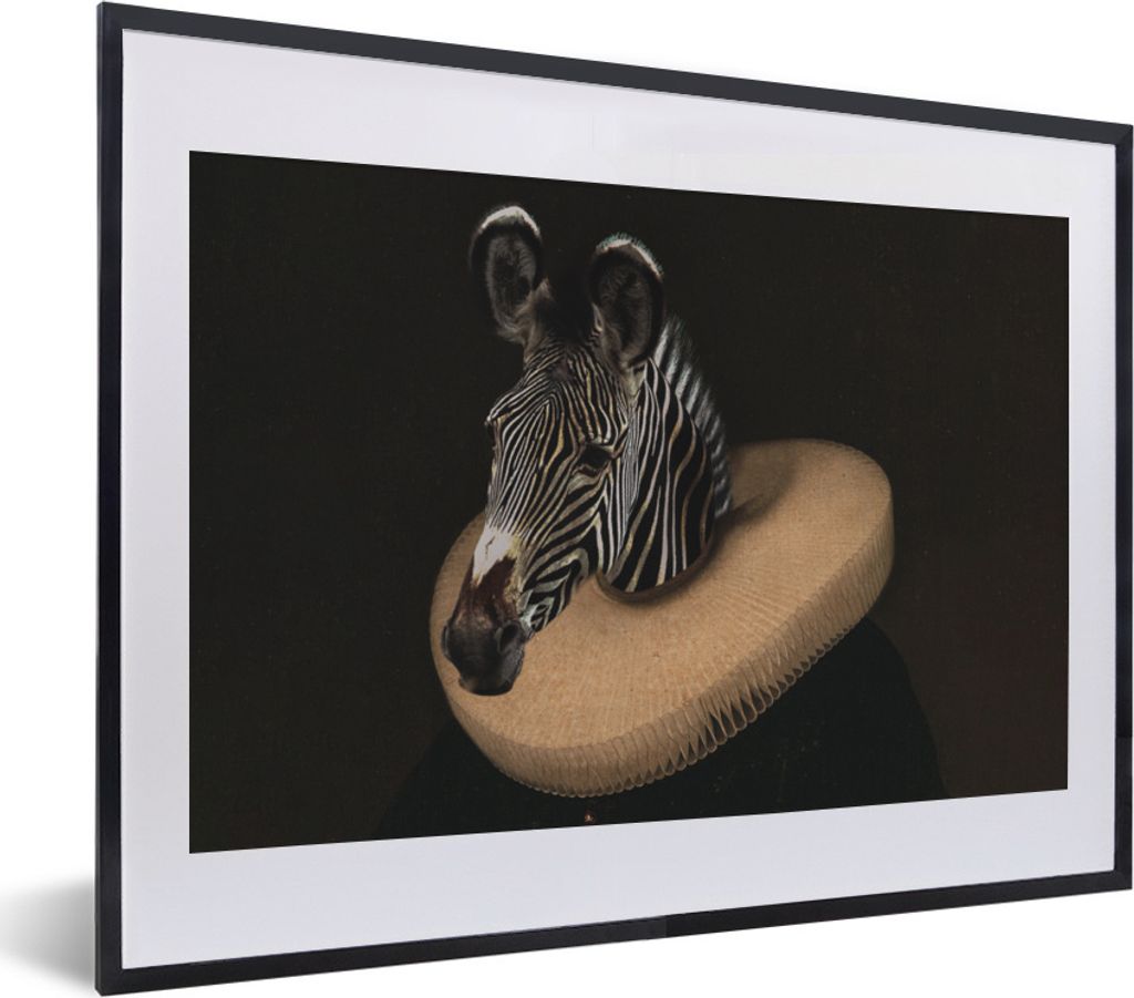 MuchoWow Gerahmtes Poster Gemälde - Zebra - Alte Meister 40x30 cm - Poster mit Schwarzem Bilderrahmen Wandposter Rahmen Foto Bilder - Bilderrahm...
