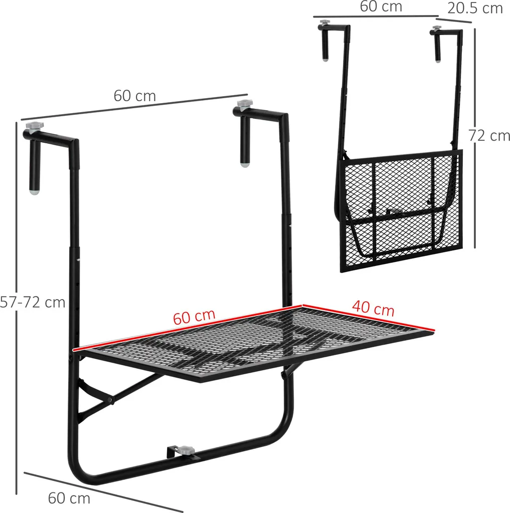 Table de balcon suspendue : la solution pliable noire sans encombre
